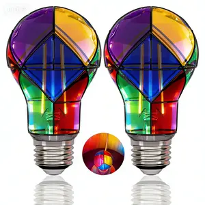 Stained Glass Light Bulb 5W Dimmable, Colorful Painted Mosaic Lightbulb A19 E26 Base, LED Colored Edison Light Bulb for Party Christmas Halloween Porach 2 Pack