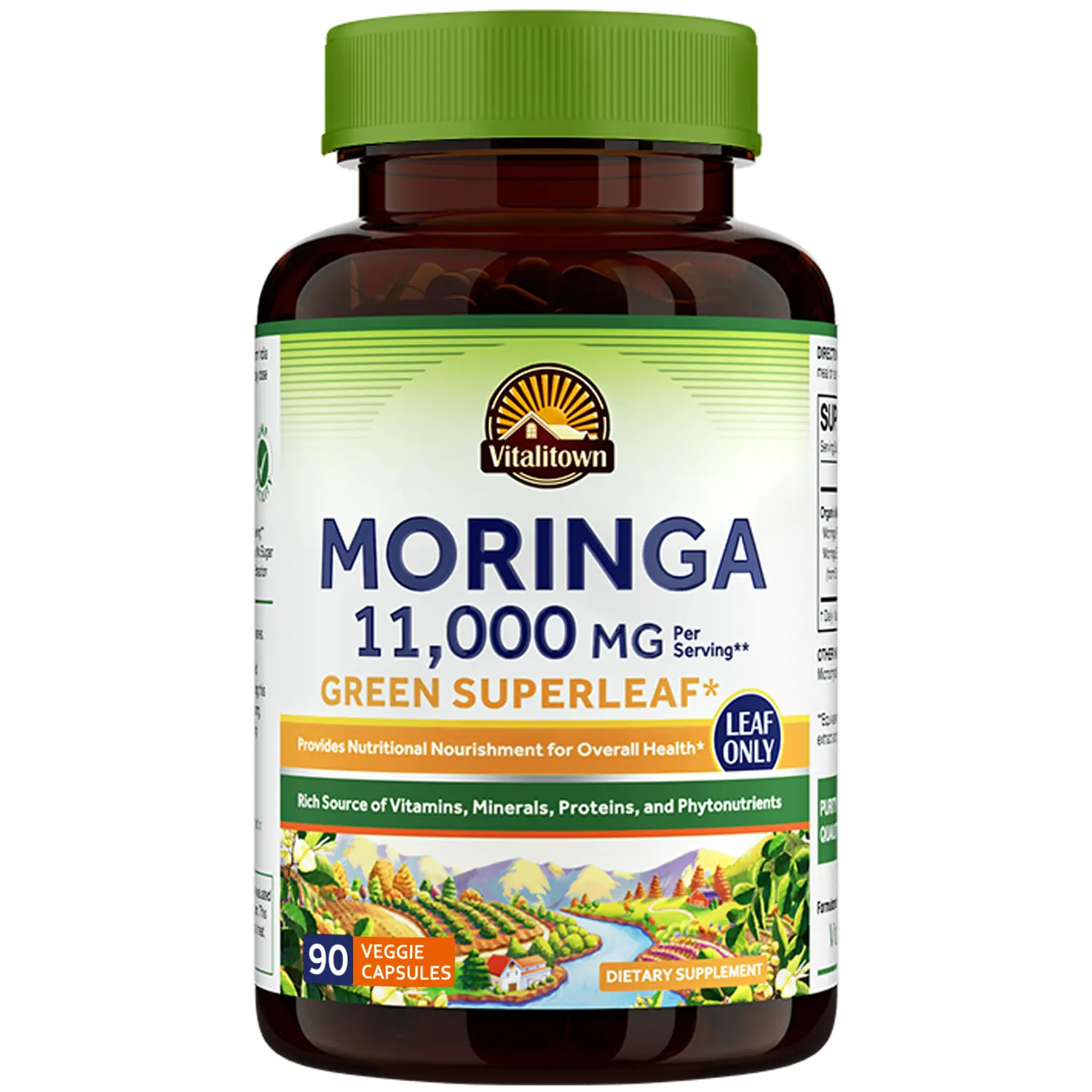 Vitalitown Moringa Capsules 11,000 MG, Organic Moringa Supplement,  No Sticks, No Caffeine, Moringa Oleifera, Energy, Appetite, 90 Capsules,travel essentials