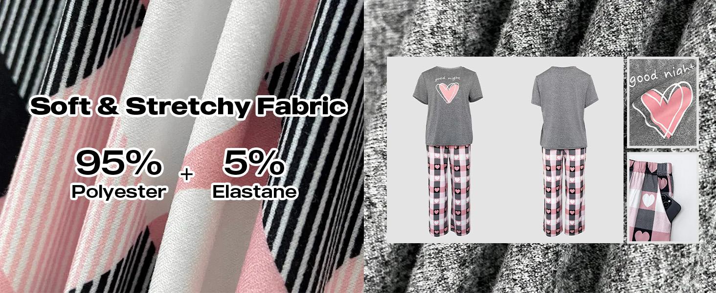 ChicMe Women's 2 Piece Sets Round Neck Short Sleeve Top & Ombre Print Loose Pants Matching Pajamas Sets Fit