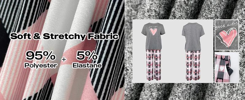 ChicMe Women's 2 Piece Sets Round Neck Short Sleeve Top & Ombre Print Loose Pants Matching Pajamas Sets Fit