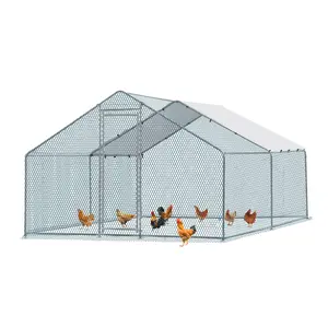 Pinehome Metal Chicken Coop, 13.1x9.8x6.5 Ft  Large Walk-in Chicken Run with Waterproof Cover, Outdoor Hen House