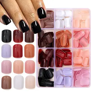 12Pack Sets 288Pcs Square Press on Nails Short Fake Nails Solid Color Acrylic Nails Glossy Full Cover False Artificial Fingernails Tips for Women Manicure Art 12 Colo