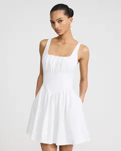 Express Knit Square Neck Basque Waist Mini Dress with Pockets