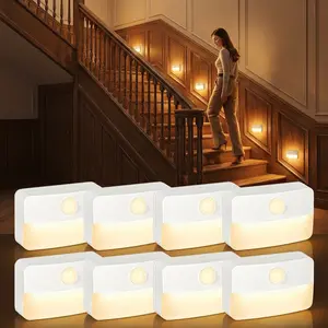 THE WELL KEPT 8 Pack Motion Sensor Stair Light for Indoor, Battery Operated Closet Lights, Wireless Stick on Anywhere Hallway Lamp, Portable Led Night Lamps for Bedroom Under Cabinet Kitchen