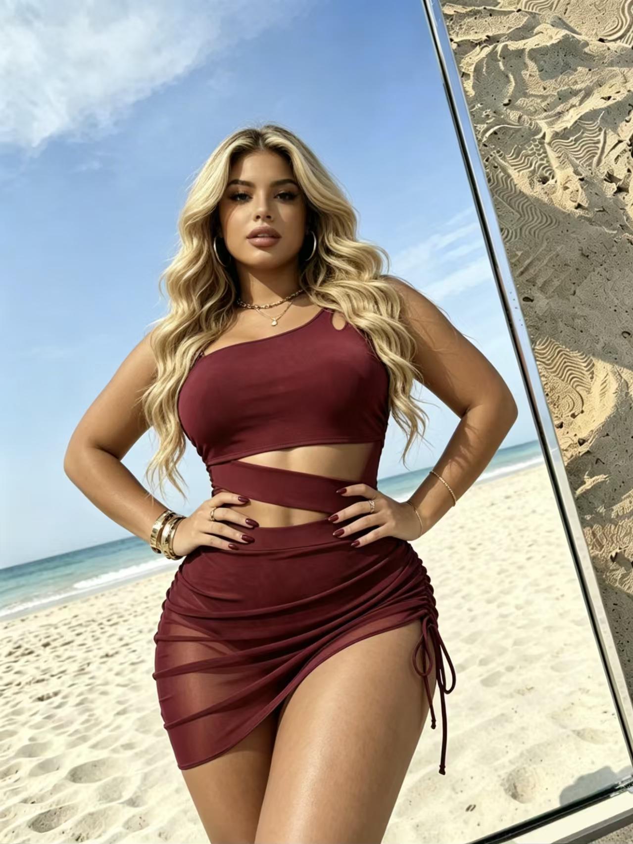 Women's Solid Color Mesh Insert One-piece Swimsuit, Casual Sleeveless Swimwear for Beach Holiday Vacation, Ladies Swimsuit for All Seasons, Mesh Swimsuits Womenswear Womenswear Womenswear