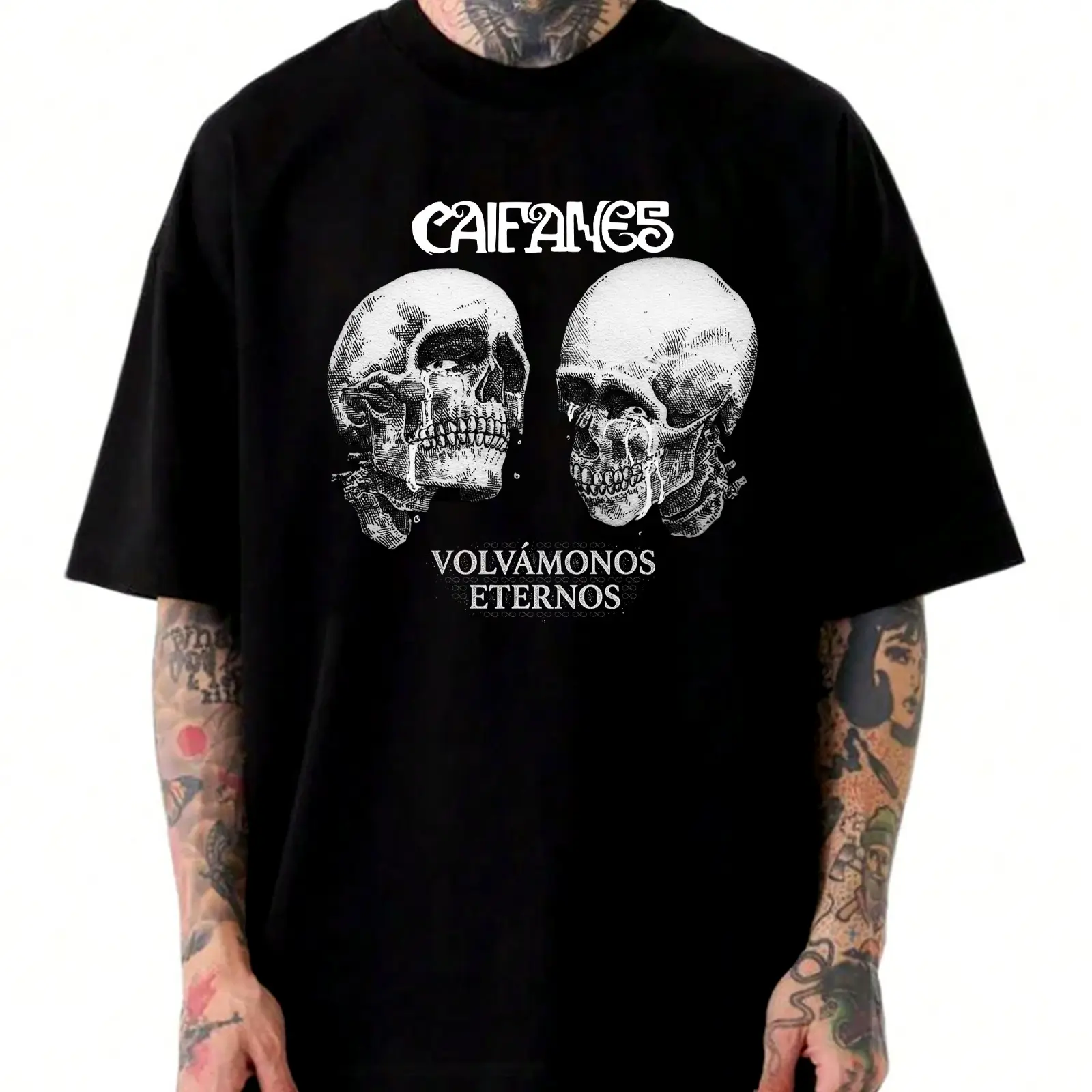 Caifanes Volvamonos Eternos Skull  Letter Printed Tee Ring-Spun Soft-Washed T-Shirt Trendy Tops Perfect Gift Casual Fashion Tee Casual Stylish Tee