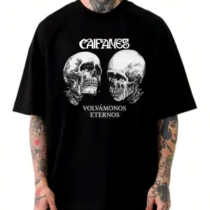Caifanes Volvamonos Eternos Skull Comfort Color Letter Printed Tee Ring-Spun Cotton Soft-Washed T-Shirt Trendy Tops Perfect Gift
