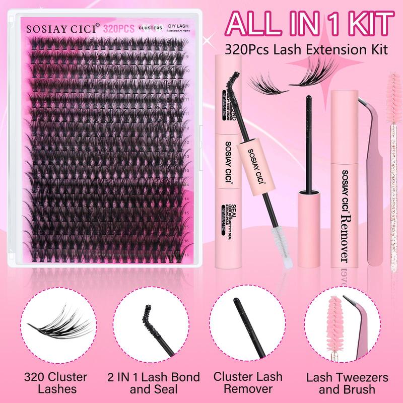 3 Sets DIY Individual Eyelash Extension Kit，320PCS with LashBond & Seal, Eyelash Tweezers, EyelashRemover, EyeMakeup EnhancementProducts,DIY Lash Extension for Beginners, Mother's Day Gift