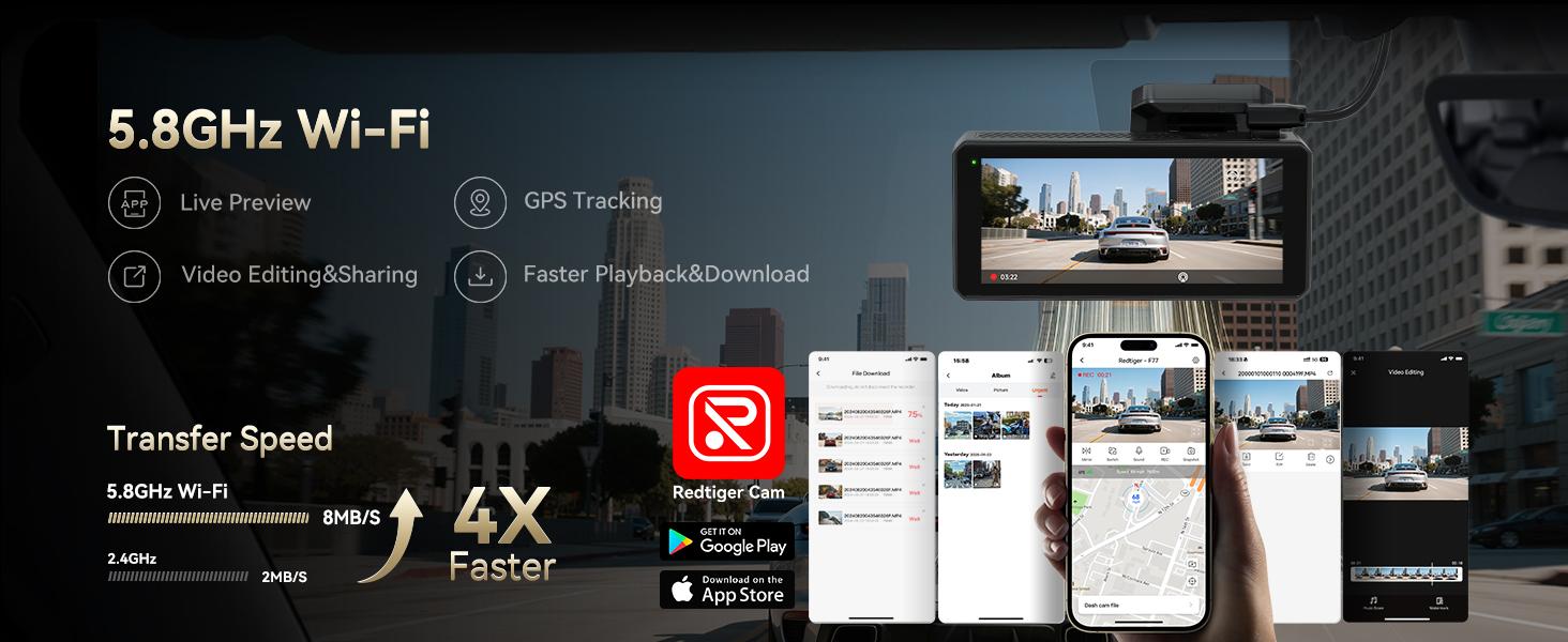 REDTIGER F77 4K+4K Dash Cam Front and Rear, Dual STARVIS 2 IMX678 HDR, Built-in 128GB eMMC, Voice Control Dash Camera for Cars with 5.8GHz WiFi, 4'' Touch Screen, GPS, Night Vision, 24H Parking Mode-Holiday Haul