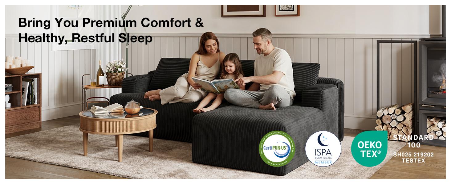 【2 Packages Shipping] L-Shape Plush Corduroy Velvet Modern Sofa with Deep Seat, Upholstered Couches for Living Room & Bedroom, No Assembly Required