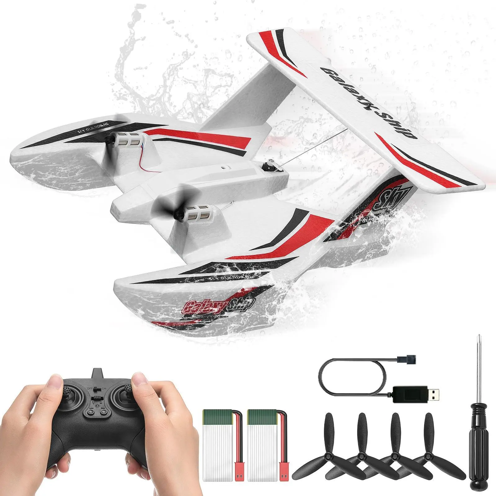 【Summerfinds】VEVOR Durable Remote Control Aircraft Model Airplane - 2.4GHz 3-Channel Hobby RC Plane, 6-Axis Gyro Stable Stabilizer, Propellers, Amphibious Ready-to-Fly Glider, 2 Batteries, Beginner-Friendly, Teenage Boy Gifts, Kid Stuff for Boys