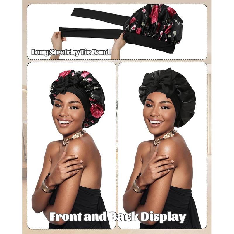 Double Layer Satin Bonnet Silk Like Texture for Sleeping Sleep Cap Hat Hair Bonnets with Elastic Tie Band for Curly Hair Nightcap