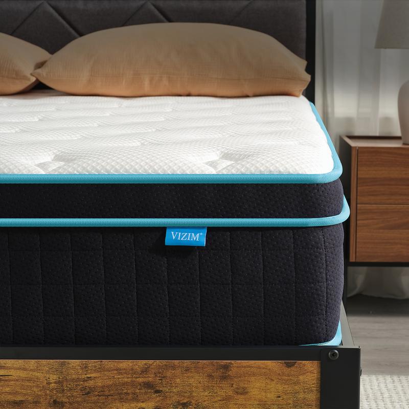 VIZIM Hybrid Mattresses in a Box, 10 & 12 Inch Twin Full Queen Size Mattress with Memory Foam & Pocket Springs, Medium Firm Bed for Pressure Relief & Motion Isolation, CertiPUR-US Certified