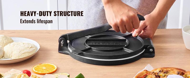 VEVOR Tortilla Press,  10 Inch Tortilla and Roti Maker, Cast Iron Heavy Duty Tortilladora Press, Pre-Seasoned Pataconera Maker with 100 Pcs Parchment Paper, Dough Maker for Flour Tortilla, Tawa, Silver Kitchen Round