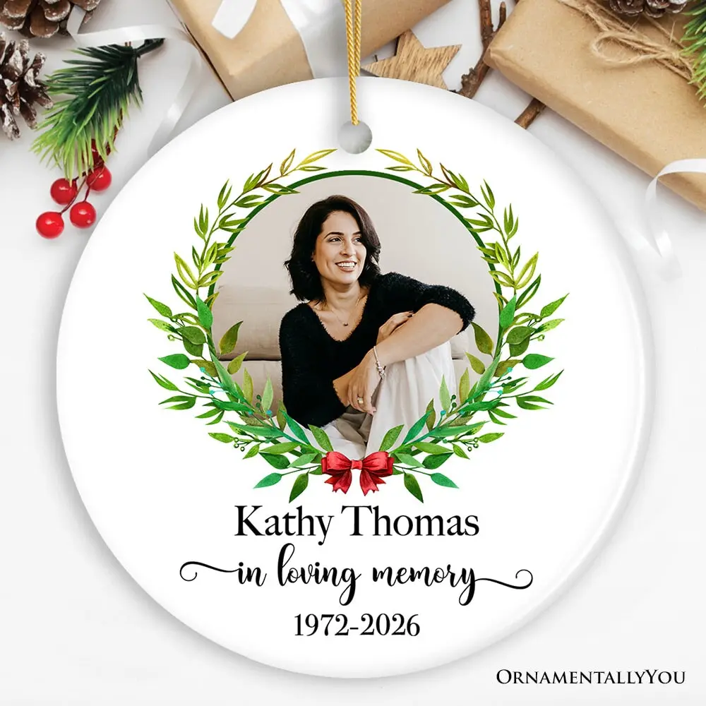 Remember Personalized Memorial Photo Ornament, In Loving Memory Keepsake Gift With Custom Name