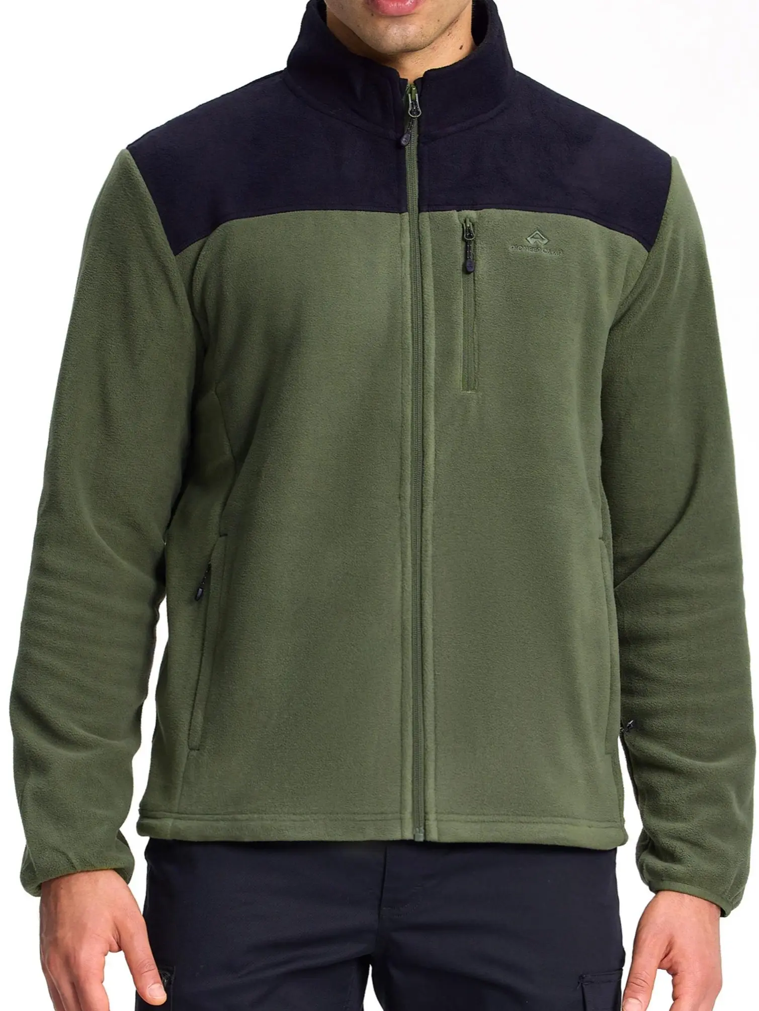 Pioneer Camp Men's Lightweight Polar Fleece Jacket Full Zip Antistatic Casual Coat Soft Warm Outwear with Zipper Pockets Classic Menswear Athletic Breathable Christmas Elastic Outdoor Tops Fabric