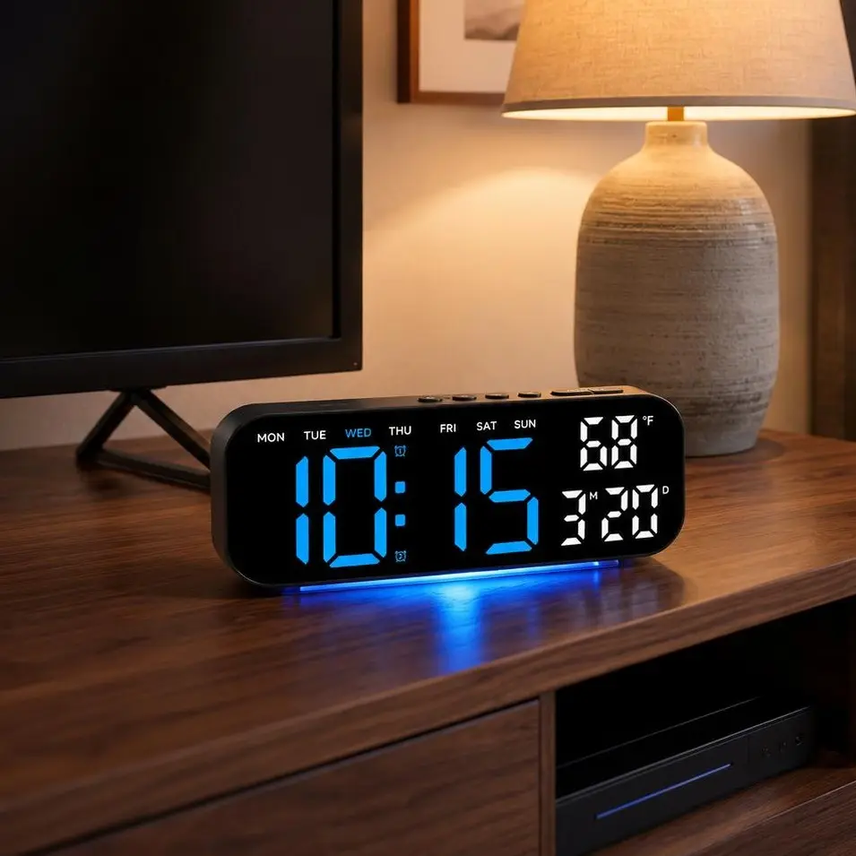Timess Creative LED Digital Alarm Clock, Multi-Color Ambient Light, Time/Temperature/Week/Date Display, Dual Alarm, Countdown/Stopwatch Timer, USB Powered, Decor for TV Cabinet/Office/Bedside, Ideal Holiday/Birthday Gift backtoschool