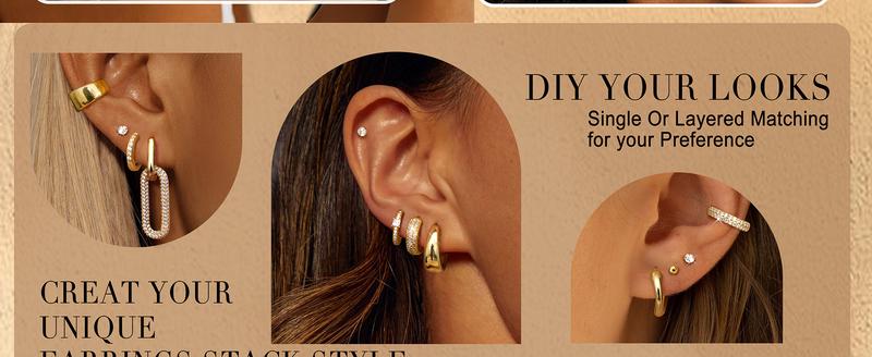 ORAZIO 14K Gold Plated Hypoallergenic Chunky Huggie Hoop Earrings for Women Non Tarnish Stainless Steel Cartilage Jewelry Trendy Stackable Earring Set