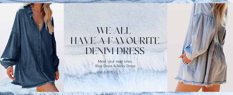 Women's Oversized Distressed Denim Button-Down Shirt Tunic Dress: Flowy Mini Jean Dress with Pockets