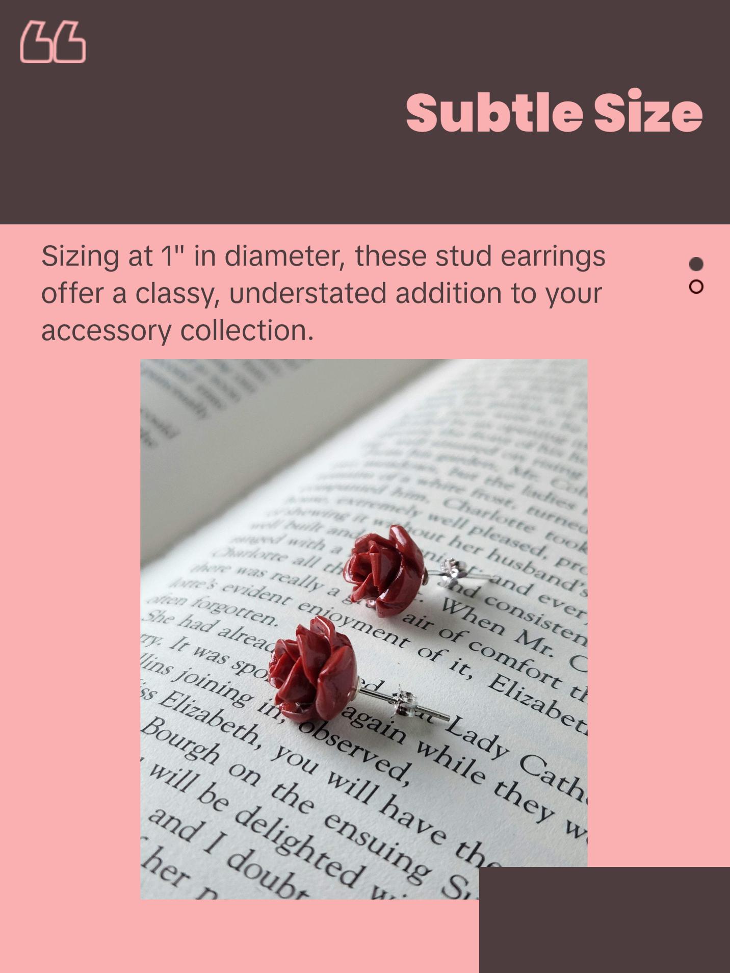 Red Rose Earrings Sterling Silver Cottagecore Studs Red Resin Flower Jewelry