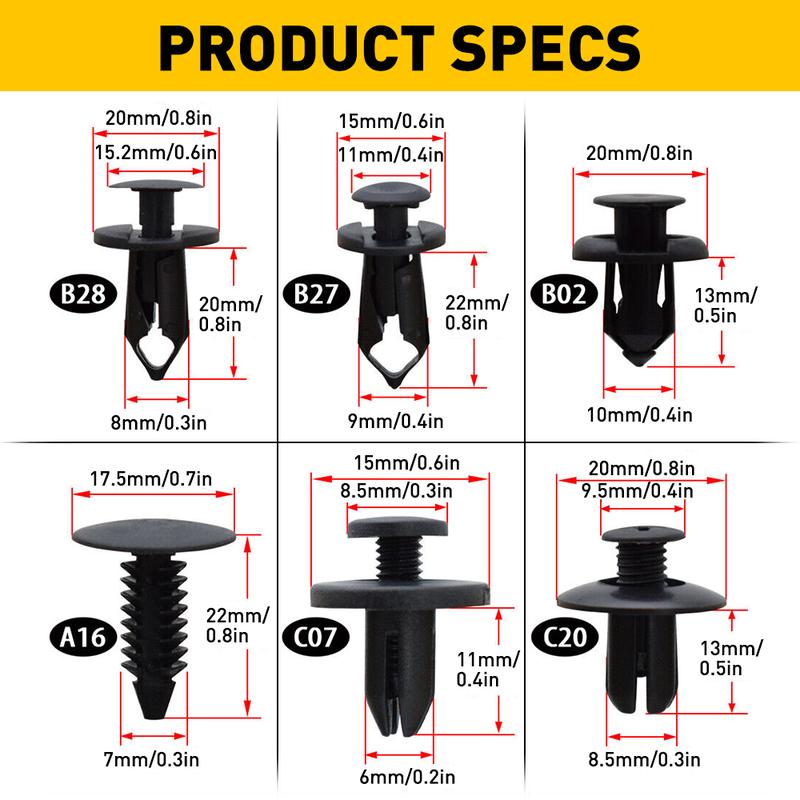 190X Car Clips for Hole Plastic Rivets Retainer Fender Push Pin Fastener Bumper