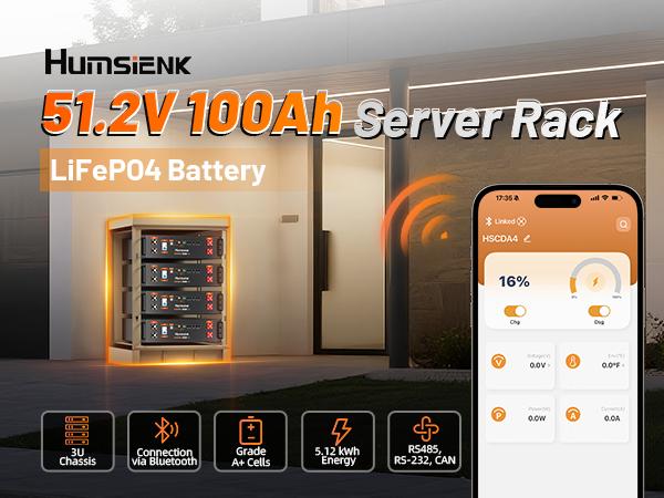 【Hot selle】HumsiENK 48V 100Ah LiFePO4 Lithium Battery 3U Server Rack with Active Balancing & BYD Cells, Max 5120Wh & Bluetooth, 100A BMS, 15000+ Deep Cycles for Off-Grid Solar System, Home Energy Storage, Backup