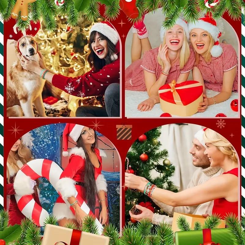 MANY [Christmas Holiday Bracelet Set] 10-Pack Festive Polymer Clay Heishi Stretch Bracelets with Joyful Messages Plastic Bead Jewelry Gift for Women Seasonal Party Accessories