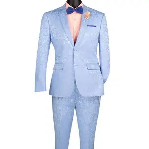 PoshPunto Collection: Light Blue Tone-on-Tone Paisley Slim Fit Suit