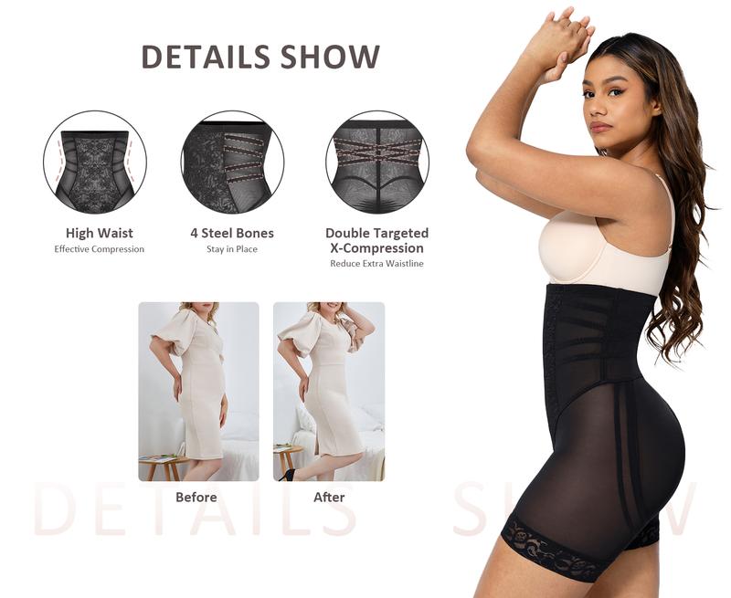 FeelinGirl Shapewear Tummy Control Shapewear Shorts Control Panties High Waisted Lace Shapewear Shorts Butt Lifting Comfort Soft