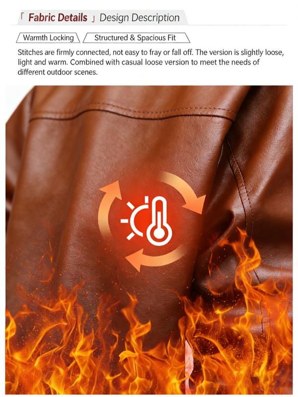 Men's Winter Casual Fleece Lined Warm PU Leather Motorcycle Jacket, versatile street style leather coat suitable for streetwear and everyday casual wear, an ideal gift for boyfriend or husband.