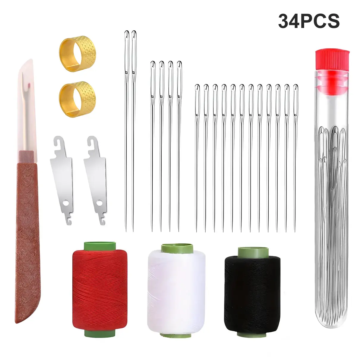LZDJTQ 36 PCS Steel Needles Set - Long & Thin Handmade Quilting & Sewing Needles Big Eye Kit for DIY Embroidery Mending Sewing Projects