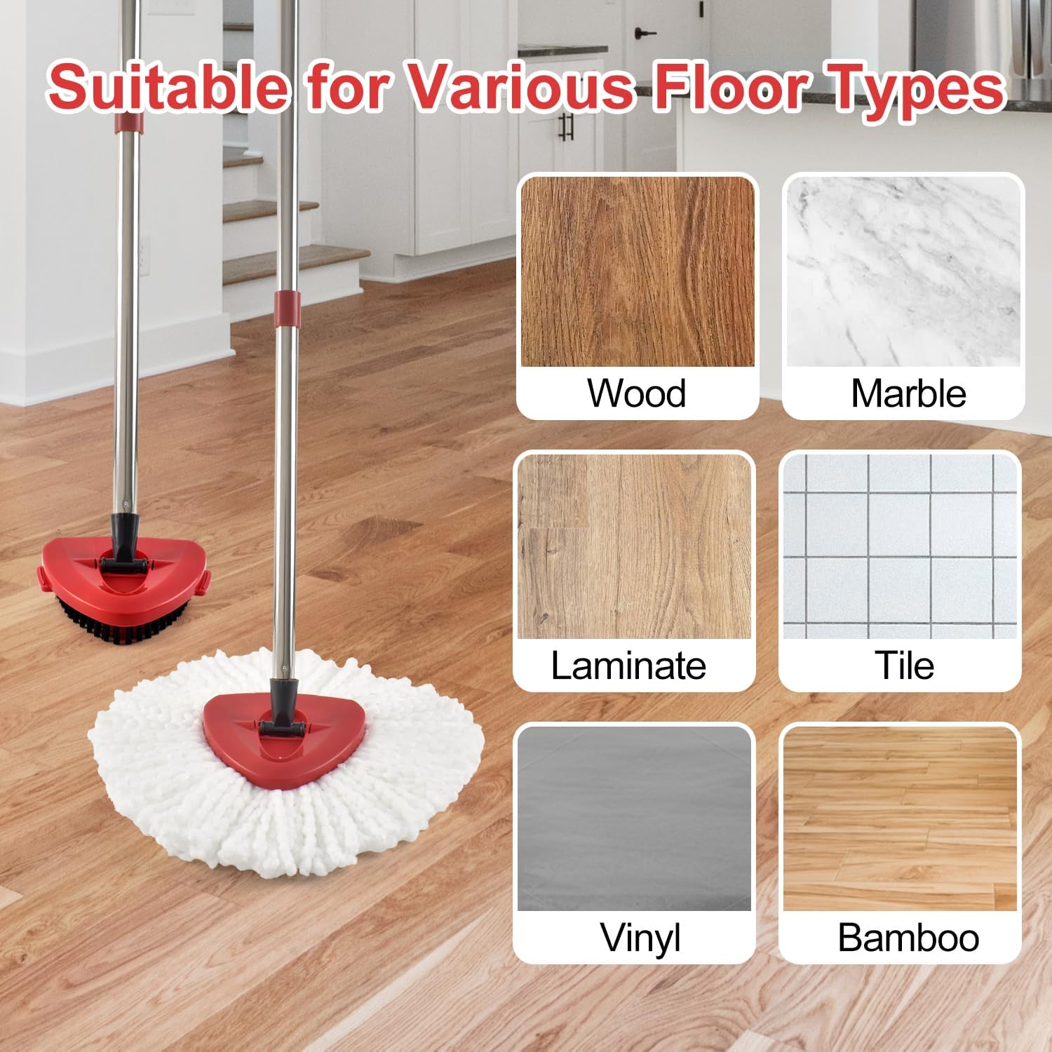 Spin Mop Head Replacement & Shower Floor Scrubber  Set (No Bucket), Compatible with O Cedar EasyWring 1-Tank System,Microfibre  Mop Refill Heads for Cleaning All Hard-surfaced Floor, Easy to Replace Easy to Clean