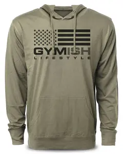 074. Gymish Flag Funny Workout Hoodie for Men Regular Fit Fitness Tees Cotton Blend Sportswear Athletic Top Athletic Fashion