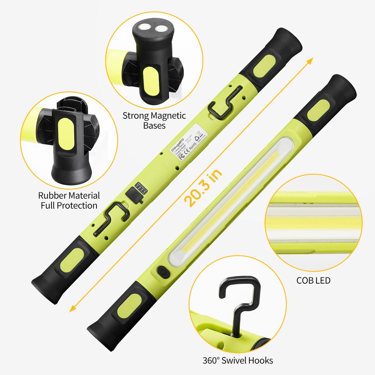 BougeRV Under Hood Work Light Bar, 3000LM LED Magnetic Light Bar with Hooks, 5200mAh Cordless Rechargeable Hood Light, Single Pack, Ideal for Mechanic, Car Repair & Garage Use