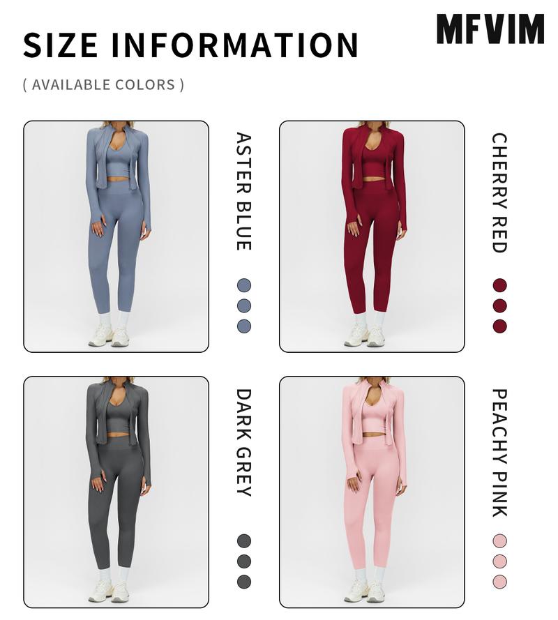 MFVIM Women's Solid Criss Cross Crop Tank Top High Waist Leggings Zip Up Crop Jacket Tracksuit Set Breathable Comfortable Yoga Workout Gym Athletic Activewear Textured Sweatsuit Thermal Lined Sports