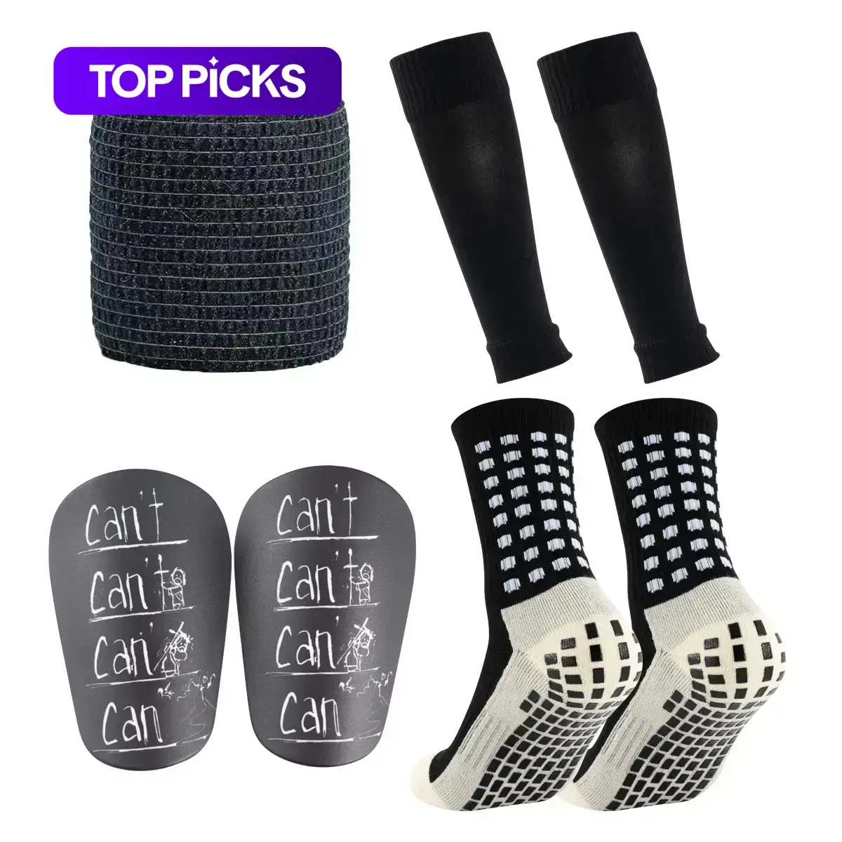 Outdoor Sports Athletic Socks Set, 7-Piece Non-Slip Running and Soccer Grip Socks Kit with Sock Sleeves, Bandages and Mini Leg Guards, Professional Football Grip Socks Training Set #GLOBAL PICKS