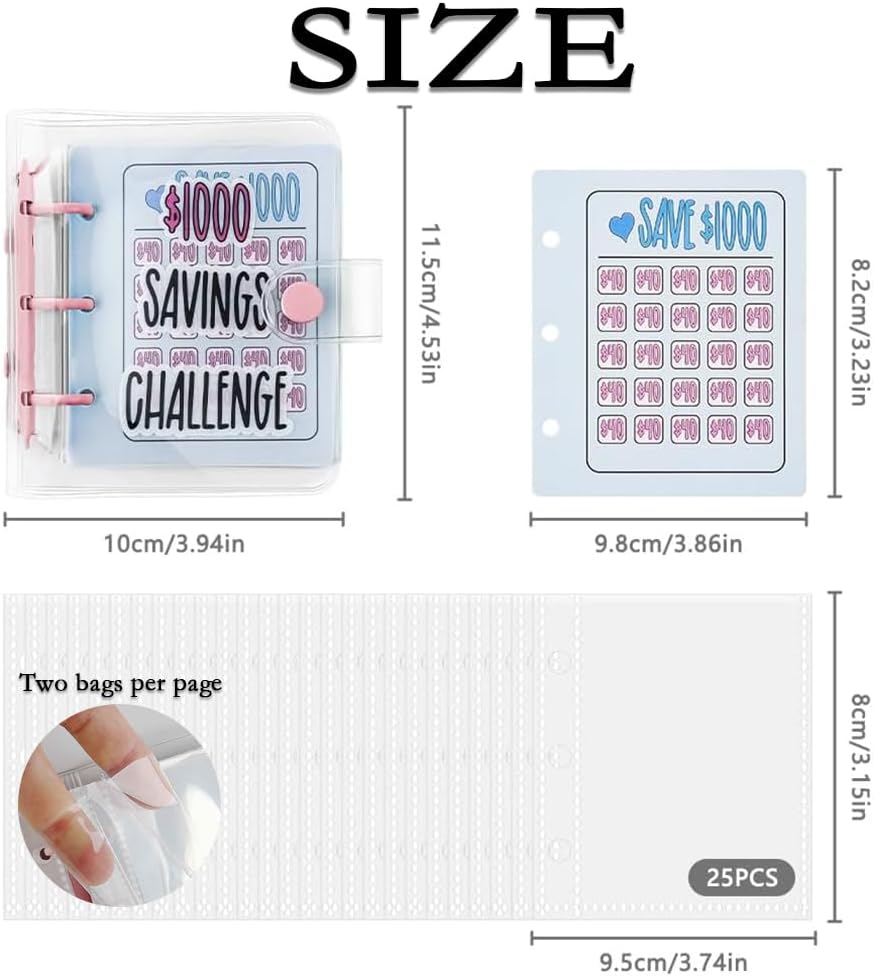 $1000 Mini Money Saving Binder Reusable Cash Envelope System – 2026 Budget Binder, Transparent PVC Pockets, Portable Budget Binder for Money Saving & Cash Stuffing, Perfect Finance Planner & Gift Flexible Durable Organizer