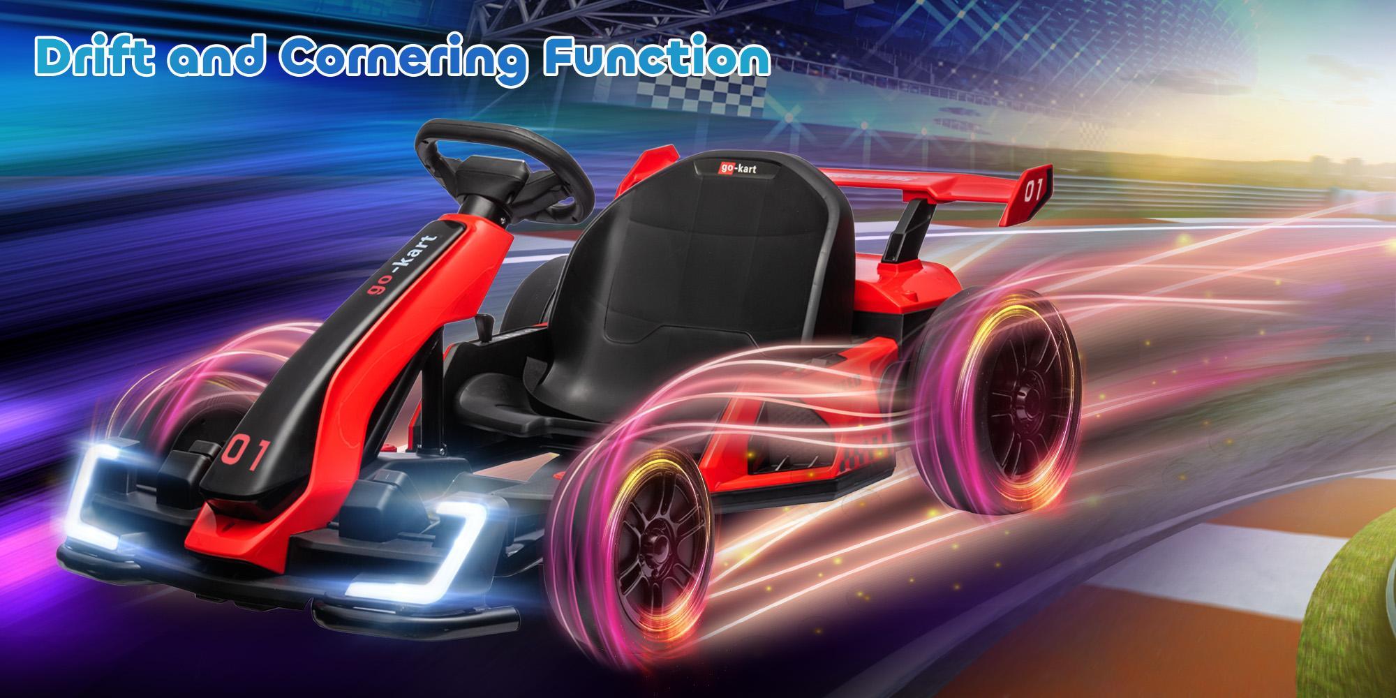 Aosom 24V Electric Go Kart, 7.5/8.1mph, Drifting Car Battery Powered Ride on Toy with Slow Start, Music, Horn, for 6-12 Years Old