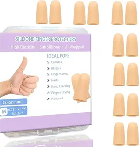 Gel Finger Cots Protectors, Silicone Fingers Covers Bandages Caps Sleeves for Fingertip Thumb Protection, Ideal for Trigger, Arthritis, Cracking, Blisters, Callus, Hangnail & Pain Relief (Nude, M, 14PCS)