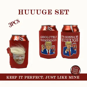 Patriotic D.T Wig Can Cooler 3-Pack | Funny Quotes OR Bold Humor Editions Drink Cover Scrunchie Beverage Utensil