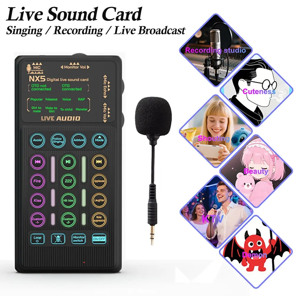 Portable Compact Handheld Sound Card Set, Live Audio Voice Changer Mixer, USB Audio Mixer, Portable Microphone Kit, Music Recording Equipment, Ideal for Mobile, Podcasts, Broadcasting, Recording, Streaming, Singing, Gaming