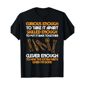 Men's Funny Mechanic T-Shirt - Tool-Themed Slogans & Handyman Jokes (Wrench, Screwdriver, Hammer) - Black with Orange Print Retro Design - -Season Casual Wear for DIYers, Tradesmen & Engineers - Clever Gift for Carpenters & Electricians, Funny Tshirts, Me