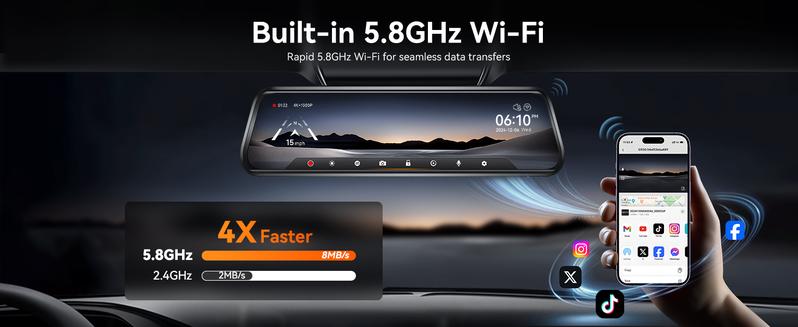 WOLFBOX G930 10'' Rear View Mirror Camera with 5.8GHz WiFi 4K UHD Dash Cam Front & Rear with WDR Touch Screen Backup Camera Parking Monitor Reverse Assist Includes 64GB Card GPS Automotive Dashcam TikTokShopHolidayHaul