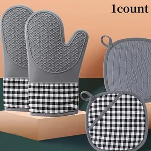 Silicone Oven Mitt Set Geometric Pattern Heat-resistant Cooking and Baking Gloves