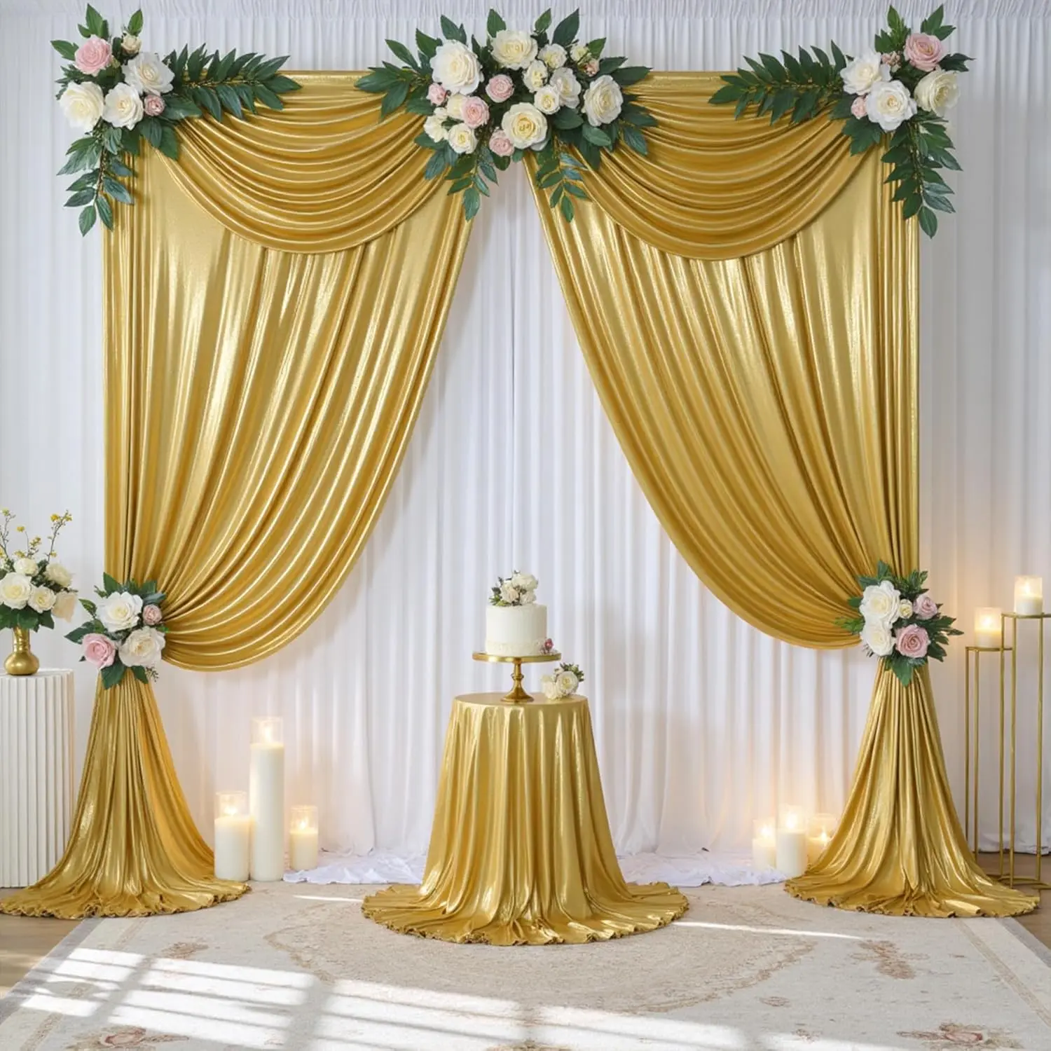 Sided Polyester Sequin Backdrop Panels,  5x10FT Gold Shimmer Drapes, Photo Booth Background for Wedding, Birthday Party Decor, Sequins Backdrop Panels tiktokshopspringglowup,summerwins,Summer Sale,Mid Year Sale,Deals For You Day,Father's Day Gift