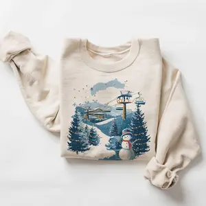Christmas Retro 90's  Ski Lift Snowman Skiing Snowboarding Resort Unisex Sweatshirt - Lauriel Designs  R9