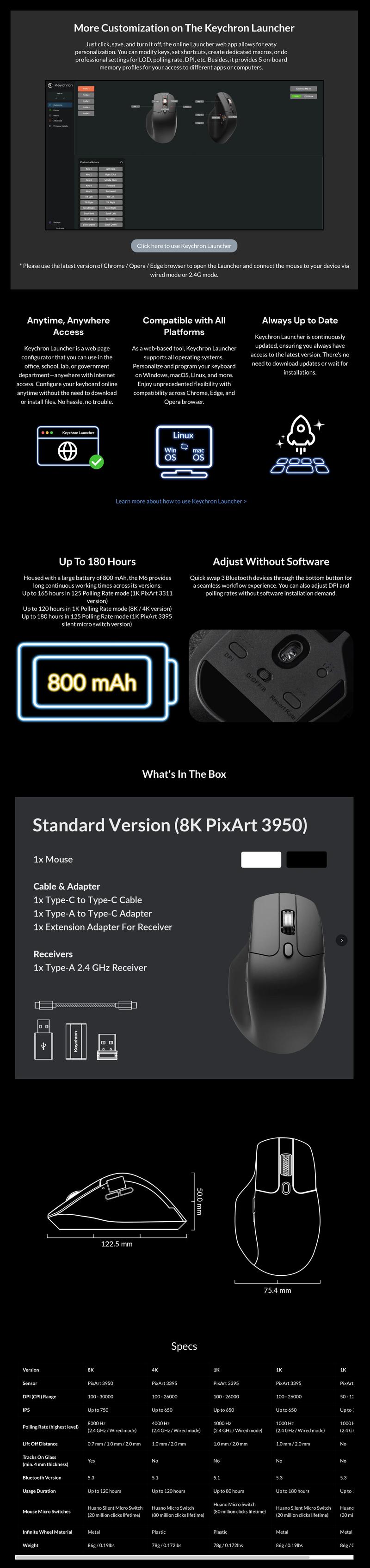 Keychron M6 Ergonomic Wireless Silent Mouse – Infinite Metal Scroll Wheel, All-Day Comfort, Ultra-Quiet