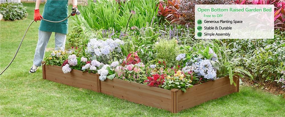 Yaheetech Wooden Raised Garden Bed Divisible Elevated Planting Planter Box for Flowers/Vegetables/Herbs in Backyard/Patio Outdoor, 95″ L × 49″ W × 11″ H