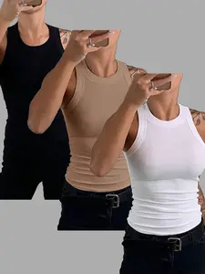 Pack of 3 Ribbed Sleeveless Round-Neck Slim-Fit Cropped   — Basic, Versatile