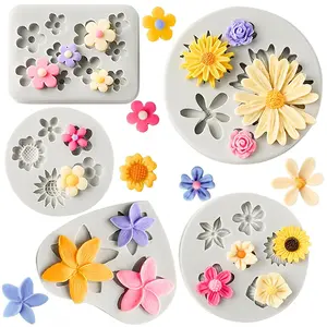 5PCS Silicone Flower Molds, Non-Stick Daisy Sunflower Fondant Chocolate Molds for Dessert Cake Decorating, Cupcake Topper, Cake Pop, Candy